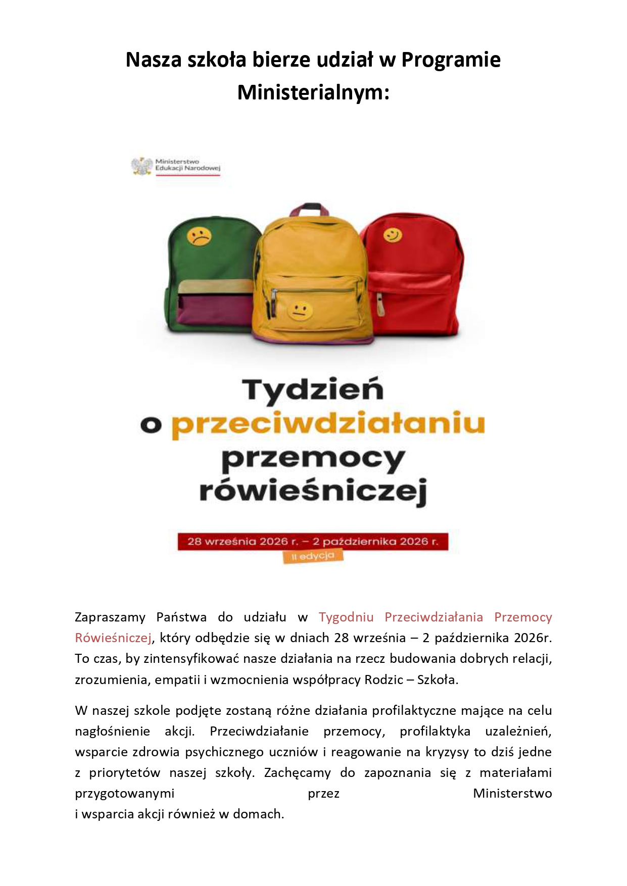 Tydzień Przeciwdziałania Przemocy Rówieśniczej